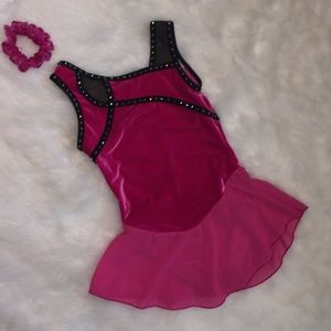 GK Elite pink w/ blk acct skating dress size L CH